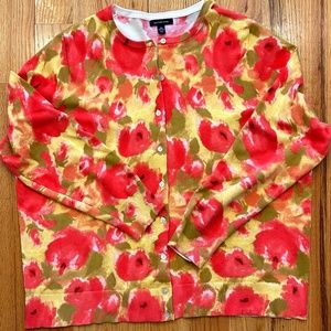 LANDS’ END women’s Pink Yellow floral cardigan Sz 2X 2XL 20W 22W